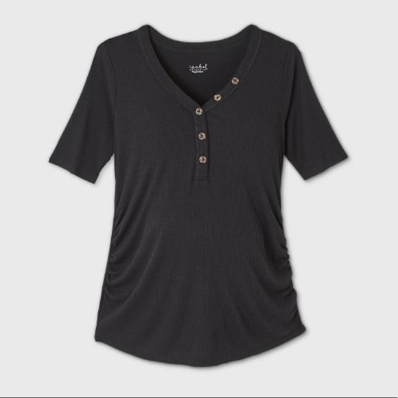 Isabel Maternity by Ingrid & Isabel Tops - Elbow Sleeve V neck Henley Maternity Top Large